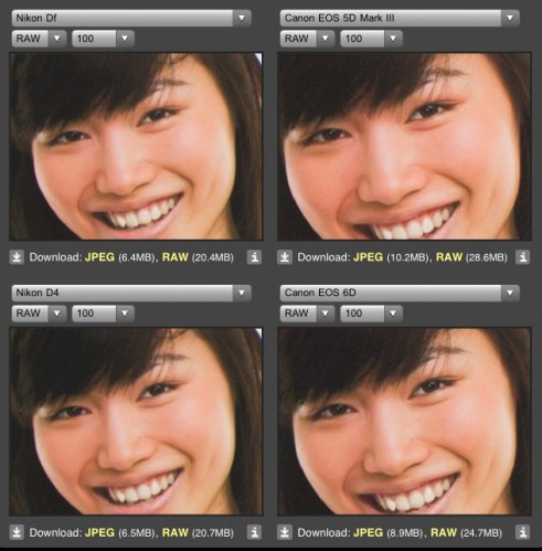 ISO 100 Nikon DF vs Canon 5DM3 dan Canon 6D pada skin tone warna terang