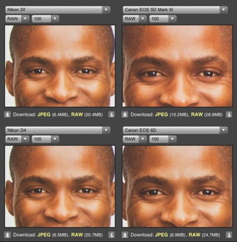 Iso 100 Nikon DF vs Canon 6D dan Canon 5DM3 pada skin tone warna gelap