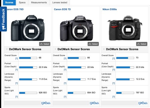 jika kita bandingkan dengan competitor dekatnya saat ini sensor Nikon D300s masih lebih unggul score nya